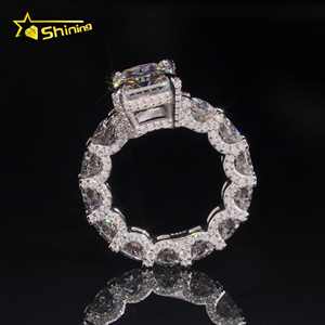 Envío Rápido desde Almacén en EE. UU., Anillo de Compromiso de Plata de Ley 925 Chapado en Oro Blanco con Moissanita de Corte Radiante de 5 Quilates que Pasa la Prueba del Diamante - Product Image 4