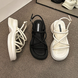 Sandalias de Verano con Logo Personalizado, Sandalias de Plataforma con Tiras Cruzadas para Mujer, Sandalias Negras con Tacón de Cuña Grueso para Mujer - Product Image 4