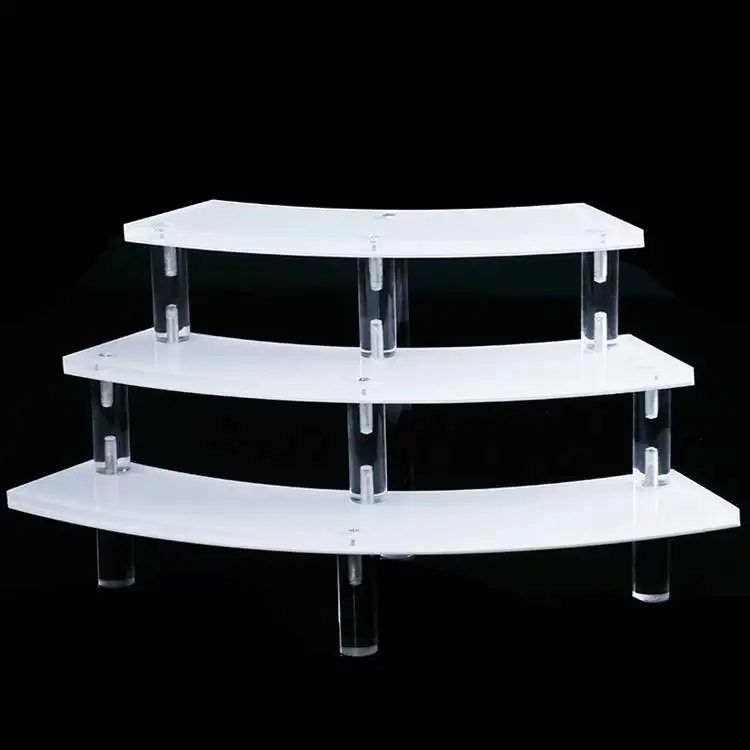 Suporte de exibição de joias 3 camadas, branco, preto, transparente, removível, curva, prateleira, suporte para figuras, brinquedos, topo