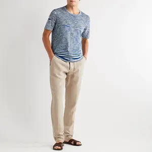 Custom clothes men t-shirt Logo Cotton T-shirt Wrinkle Breathable Blue Stripe 230gsm T shirt For Men