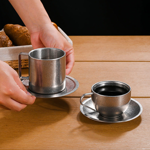 Anciennes tasses à café industrielles 200-280ml en métal givré Vibratory 304 Stainless Steel Espresso Tea Cup Set for Cafe Restaurant - Product Image 6