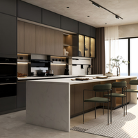 Offre Spéciale : Ensemble de Cuisine Moderne Personnalisé en Pin avec Îlot Central et Bande LED pour Villa et Appartement