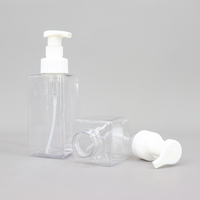 Bouteille Distributrice de Savon Moussant Carrée Transparente Verte et Blanche en PET pour Cosmétiques, Shampoing, Savon Liquide et Savon Moussant pour les Mains