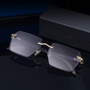 Gafas de Sol Fotocromáticas de Lujo para Hombre, Montura Cuadrada sin Marco, Lentes de PC con Protección UV400, Montura de Metal Negro y Plástico, Diseño de Cabeza de Leopardo - Product Image 2