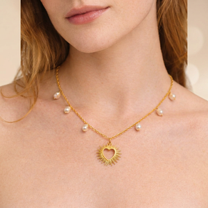 Collar con Diseño de Rayos de Sol y Perlas, Conjunto de Joyería Romántica para Mujer, Cadena de Latón Chapada en Oro de 18K, Colgante para Regalo de Boda o Fiesta - Product Image 2