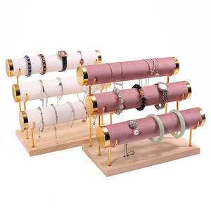 Hot Sale Custom Round Bar Bracelet <b>Wooden</b> Display Stand Jewelry <b>Watch</b> Storage Rack Necklace and Bracelet Storage Display - Product Image 6