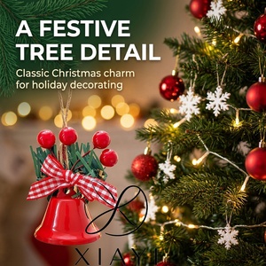 Ornamen Lonceng Natal dengan Pita Beri Merah Tali Jute Aksesoris Lonceng Logam Dekorasi Gantung untuk Pohon Natal Dekorasi Rumah - Product Image 2
