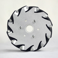 Un ensemble de roues Mecanum en acier inoxydable de 127 mm (5 pouces) 14193, comprenant 2 roues droites, 2 roues gauches et rouleaux à billes.
