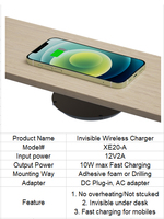 Table d'appoint électrique OEM avec chargeur sans fil invisible 10W à longue portée, protection OTP et ignifuge pour téléphones