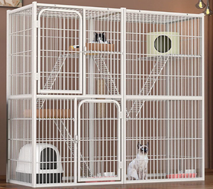 กรงแมวสแตนเลสสองแถวสุดหรูหราทันสมัยคลาสสิก พร้อมเตียงแมวสีขาวสวยงาม ถาดพลาสติกแข็งแรง ดีไซน์เรียบง่าย - Product Image 4