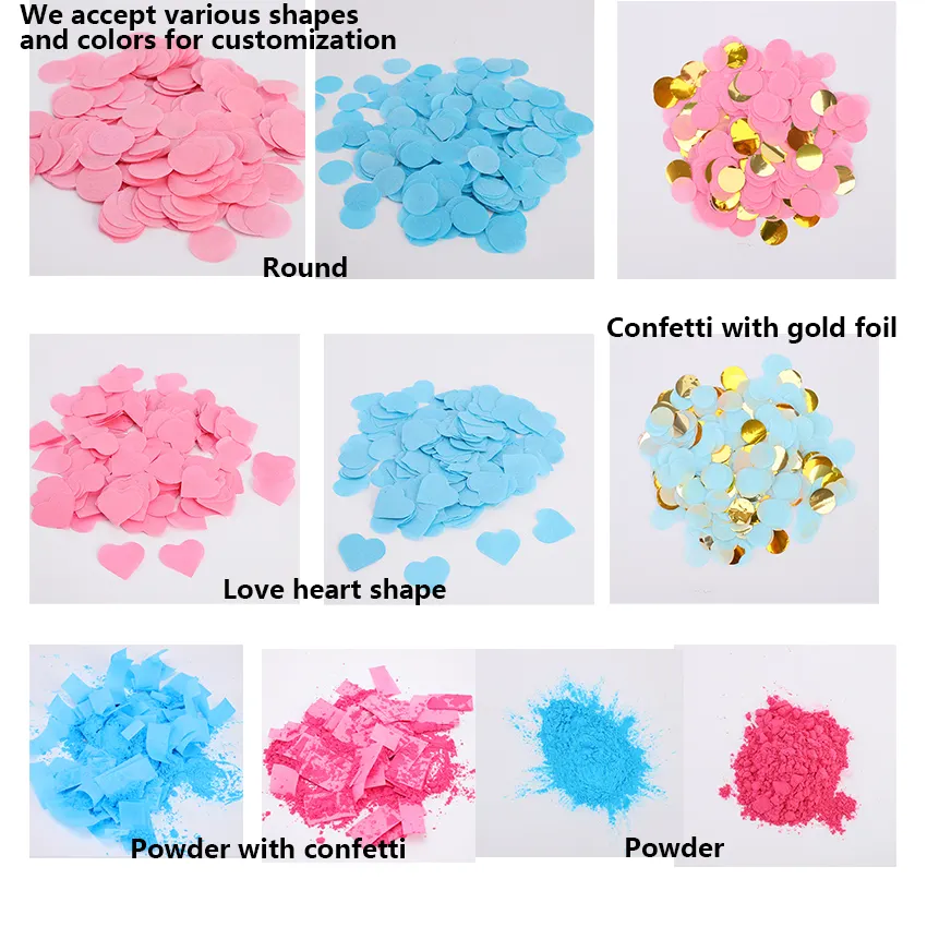 Confettis de révélation de sexe, différentes formes personnalisées en usine