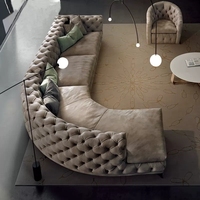Canapé en daim en forme de L Tissu en microfibre de style moderne Bouton en diamant en cristal Ensemble de canapés arabes modulables à 7 places en forme de U