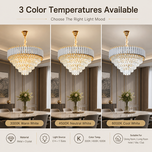 Lámpara de araña de cristal de lujo con acabado dorado y anillo de metal para comedor, sala de estar, hotel, villa, decoración de interiores, iluminación para el hogar - Product Image 4