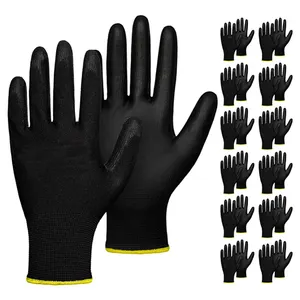 Polyester Safe Working Black Antistatic ESD PU Palm Coated Fit Gloves