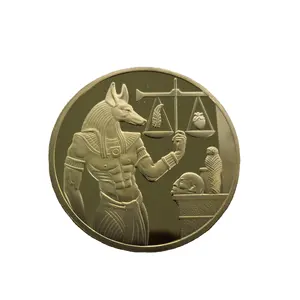 Gedenkmünzen der alt ägyptischen Pharaonen Anubis Memorial Coin Ägyptische Waage versilbert vergoldetes Abzeichen