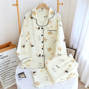2024 printemps/automne <span class=keywords><strong>femmes</strong></span> pyjamas 100% coton dessin animé chat imprimer <span class=keywords><strong>ménage</strong></span> <span class=keywords><strong>femmes</strong></span> pyjamas été vêtements <span class=keywords><strong>de</strong></span> nuit vêtements <span class=keywords><strong>de</strong></span> nuit - Product Image 2