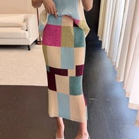 Ensemble deux pièces plissé pour femme, style Pop-Art géométrique, haut sans manches et jupe colonne, directement de l'usine