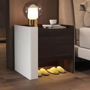 Mesita de noche moderna de madera maciza con gabinete de almacenamiento de cuero, mueble de dormitorio para uso adulto - Product Image 1