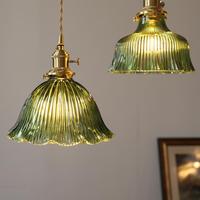 Lampe Suspendue Vintage Led Designer Verre Vert Soufflé Lampe Suspendue de Salle à Manger en Laiton Simple