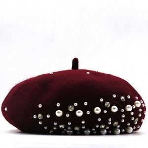 ผู้ผลิตหมวกเบเร่ต์ขนสัตว์สำหรับผู้หญิงในฤดูหนาวจากจีน ขายส่งหมวกเบเร่ต์ประดับมุกสำหรับสุภาพสตรี - Product Image 2