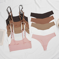 Ensemble de lingerie féminine sans couture, sous-vêtements fins sans armatures, soutien-gorge sans fil avec culotte string