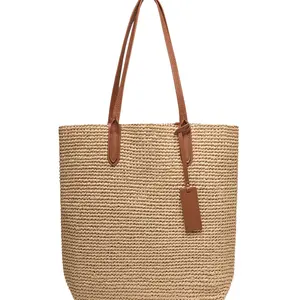 Thời trang làm bằng tay Matte Raffia mùa hè phụ nữ rơm dệt Tote Túi bãi biển túi