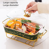 Hot Sale Marmor Buffet Catering Restaurant Food Warmer Set Luxus Rechteck Keramik Chafing Dish mit Ständer