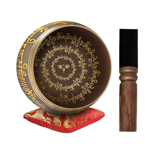Set Auténtico de Cuenco Tibetano Hecho a Mano de 4" de Latón Fácil de Tocar Sonido para Meditación Sanación de 7 Chakras <span class=keywords><strong>Bazar</strong></span> del Himalaya Negro Rojo - Product Image 1