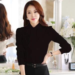 Camisa Blanca de Gasa con Cuello Alto para Mujer, Manga Larga, Ajustada, Gruesa y Abrigada - Product Image 4