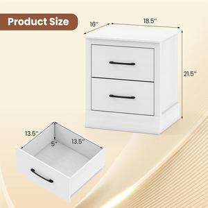 Customizable White Modern Wooden <strong>Bedside</strong> Cabinet, <strong>Compact</strong> End <strong>Table</strong> with 2 Storage Drawers, Practical Side Furniture for Bedroom - Product Image 3