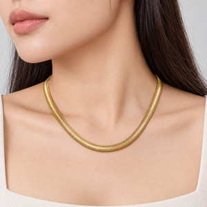 Collier chaîne chevrons or et argent en acier inoxydable, chaîne serpent plate 41+5,5 cm - Product Image 4