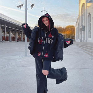 Sudaderas con cremallera personalizadas Sudaderas con <span class=keywords><strong>capucha</strong></span> de muestra Zip up para adolescentes Sudaderas con cremallera completa Rhinestone Mujer Gráfico - Product Image 3