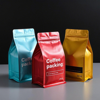 Emballage de grains de café en plastique PE refermable et réutilisable avec logo personnalisé imprimé, fond en aluminium, fermeture à glissière