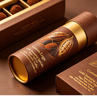 Tube en papier spécial avec logo personnalisé en or pour truffes au chocolat de luxe, avec insert alimentaire et boîte cadeau écologique
