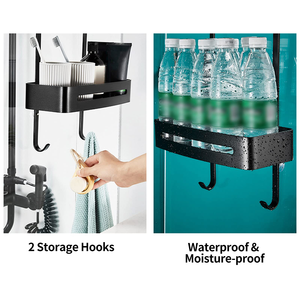 Modern No Drilling Black Double Layers Shower Caddy <b>Shelf</b> with <b>Hooks</b> Shower Rack Shower Holder - Product Image 3