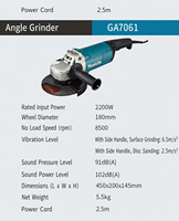 Meuleuse d'angle électrique professionnelle Makita GA7060 GA7061 2200W 180mm robuste avec interrupteur coulissant 8500 tr/min pour meulage et découpe