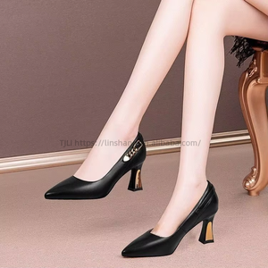 Chaussures de bureau pour femmes, talons hauts fins, confortables, escarpins noirs à bout carré, chaussures de mode - Product Image 3