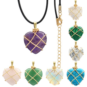 Collier Coeur en Cristal Vente en Gros-Pendentif en Pierre Précieuse de Couleur Naturelle avec Fil Enveloppé à la Main DIY Design - Product Image 6