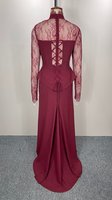 Robe de soirée longue marron à manches longues, style Dubaï, pour bal de promo, avec dos ouvert et traîne, en dentelle, vente en gros, prête à l'emploi, photos réelles