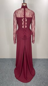 <span class=keywords><strong>Robe</strong></span> de soirée longue marron à manches longues, style Dubaï, pour bal de promo, avec dos ouvert et traîne, en dentelle, vente en gros, prête à l'emploi, photos réelles - Product Image 3