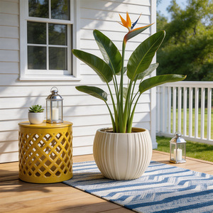 Grand pot de fleurs de <span class=keywords><strong>sol</strong></span> créatif en plastique <span class=keywords><strong>beige</strong></span> à grain vertical, pot de fleurs ornemental d'extérieur - Product Image 2