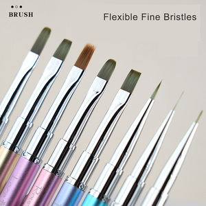 Pinceau à ongles professionnel double fonction avec manche métallique violet, bleu, rose, argent, noir – Idéal pour l'ombre à l'ombre, le gel, le French et le liner ovale – Poils en nylon - Product Image 2