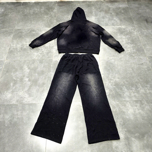 Manufacturers Custom Clothing All Over Printing Acid Wash Zipper Rhinestone Sweatsuit Tracksuit Hoodie and <b>Sweatpants</b> <b>Set</b> Men - Product Image 1