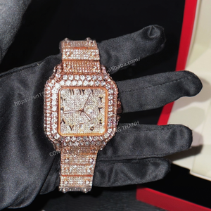 Reloj Mecánico para Hombre, Reloj de Pulsera Cuadrado de Oro Rosa con Moissanita, Esfera con Números Arábigos, Ventana de Fecha Única, Brillante - Product Image 1