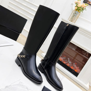 Botas Largas Personalizadas JiuZhou para Mujer, Serie CC, con Aumento de Altura, Impermeables, hasta la Rodilla, Decoradas con Cadenas, con Cordones, de Cuero Genuino - Product Image 1