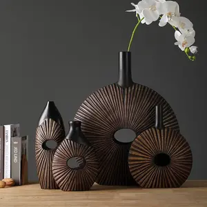 Вазы для искусственных растений в скандинавском стиле, резная уникальная ваза из смолы с тиснением, современные декоративные цветочные вазы для гостиной