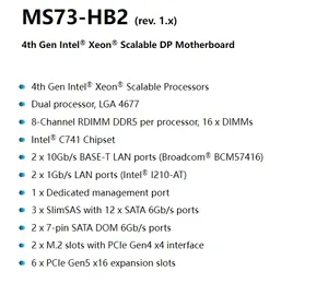 MS73-HB2 Intel E-ATX Server <strong>Motherboard</strong> Support 4th/5th Gen Xeon LGA4677 C741 16 Slots DDR5 DDR4 256GB 5600mhz SATA Integrated - Product Image 3