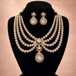 Three-Layer Indian <b>Choker</b> Necklace Set: Traditional Kundan & <b>Pearl</b> Jewelry with Matching Earrings for Women and Girls - Product Image 2