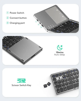 Clavier mini pliable BT 64 touches avec pavé tactile, certifié CE FCC RoHS, clavier sans fil portable pliable pour ordinateur portable, tablette, téléphone