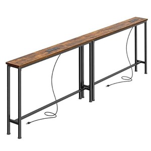 Mesa Consola Estrecha de Bambú con Puertos USB y Estación de Carga, Juego de 2 Mesas Auxiliares para Entrada Moderna - Product Image 5